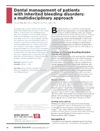 Dental Management of Patients with Inherited Bleeding Disorders: a Multidisciplinary Approach