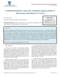 Guidelines Against COVID-19 Addressing Ayush Ministry Protocol