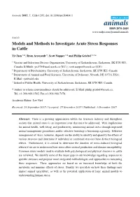 Models and Methods to Investigate Acute Stress Responses in Cattle