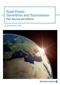 Solar Power: Generation and Transmission Pwc Services and Citations