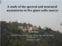A Study of the Spectral and Structural Asymmetries in Five Giant Radio Sources