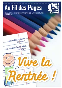 Au Fil Des Pages Bulletin D’Informations De La Commune AUTOMNE 2014