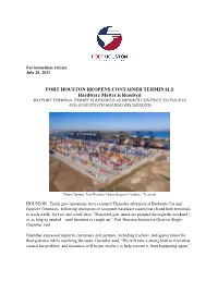 July 28, 2021 – Port Houston Reopens Container Terminals