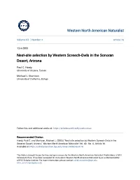 Nest-Site Selection by Western Screech-Owls in the Sonoran Desert, Arizona