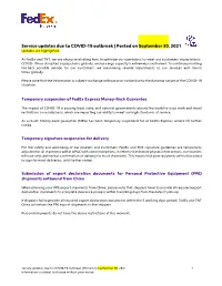 Service Updates Due to COVID-19 Outbreak | Posted on September 30, 2021 Updates Are Highlighted