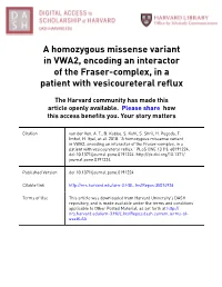 A Homozygous Missense Variant in VWA2, Encoding an Interactor of the Fraser-Complex, in a Patient with Vesicoureteral Reflux