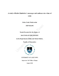 A Study of Radio Zimbabwe's Messages and Audiences in a Time Of