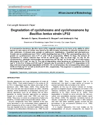 Degradation of Cyclohexane and Cyclohexanone by Bacillus Lentus Strain LP32