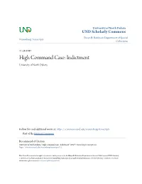 High Command Case: Indictment University of North Dakota