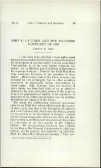John C. Calhoun and the Secession Movement of 1850 Herman V