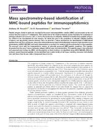 Mass Spectrometry–Based Identification of MHC-Bound