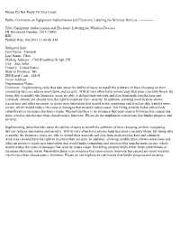 Please Do Not Reply to This Email. Public Comments on Equipment