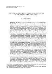The National Structure of the Romanian Population at the 20Th of October 2011 Census