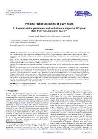 X. Bayesian Stellar Parameters and Evolutionary Stages for 372 Giant Stars from the Lick Planet Search?