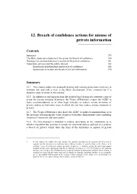 12. Breach of Confidence Actions for Misuse of Private Information