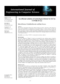An Efficient Solution of Technological Thrust for Iot in COVID-19