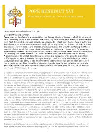 Pope Benedict Xvi Message for World Day of the Sick 2011