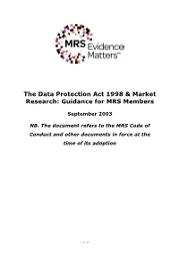 The Data Protection Act 1998 & Market