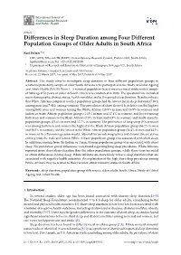 Differences in Sleep Duration Among Four Different Population Groups of Older Adults in South Africa