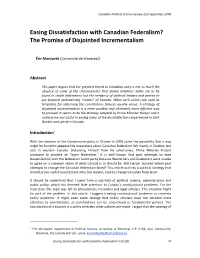 Easing Dissatisfaction with Canadian Federalism? the Promise of Disjointed Incrementalism
