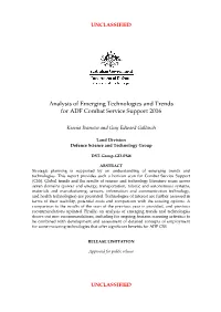 Horizon Scan of Emerging Technologies and Trends for ADF CLASSIFICATION) Combat Service Support 2016 Document U Title U Abstract U