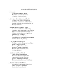 Lecture 22: Cold War Medicine 1. Introduction Physics and Fame After