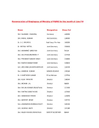 Renumeration of Employees of Ministry of P&NG for the Month Of