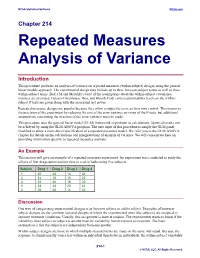 Repeated Measures Analysis of Variance