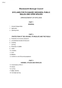 Wandsworth Council Parks and Open Spaces Byelaws