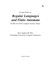 Regular Languages and Finite Automata for Part IA of the Computer Science Tripos