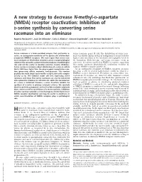 (NMDA) Receptor Coactivation: Inhibition of D-Serine Synthesis by Converting Serine Racemase Into an Eliminase