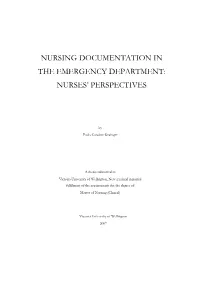 Nursing Documentation in the Emergency Department: Nurses’ Perspectives
