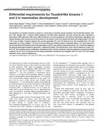 Differential Requirements for Tousled-Like Kinases 1 and 2 in Mammalian Development