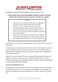 Flight Centre Travel Group Performing in Line with Expectations but Monitoring Coronavirus Impacts on Early Second Half Trading