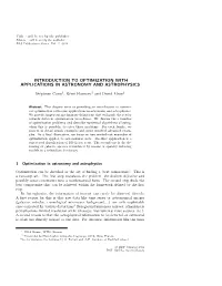 Introduction to Optimization with Applications in Astronomy and Astrophysics