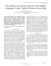 The Problem of Universal Grammar with Multiple Languages: Arabic, English, Russian As Case Study