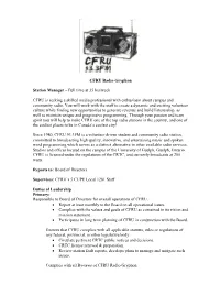 CFRU Radio Gryphon Station Manager