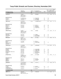Texas Public Schools and Charters, Directory, November 2016