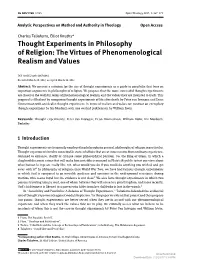Thought Experiments in Philosophy of Religion: the Virtues of Phenomenological Realism and Values