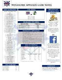 WENATCHEE APPLESOX Game NOTES