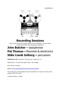 Recording Sessions – Butcher/Thomas/Solberg