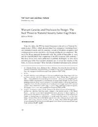 Warrant Canaries and Disclosure by Design: the Real Threat to National Security Letter Gag Orders Rebecca Wexler Introduction
