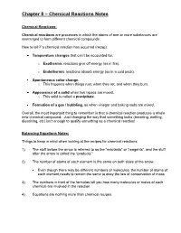 Chapter 10 – Chemical Reactions Notes