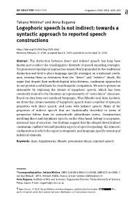 Logophoric Speech Is Not Indirect: Towards a Syntactic Approach To