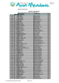 MOTH CHECKLIST Species Listed Are Those Recorded on the Wetland to Date