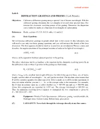 Lab 4: DIFFRACTION GRATINGS and PRISMS (3 Lab Periods)
