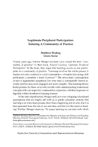 Legitimate Peripheral Participation: Entering a Community of Practice