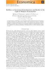 Lionel Robbins on Economic Generalizations and Reality in the Light of Modern Econometrics