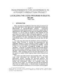 Requirements for Governance in a Poverty-Reduction Project