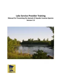 Lake Service Provider Training Manual for Preventing the Spread of Aquatic Invasive Species Version 3.3